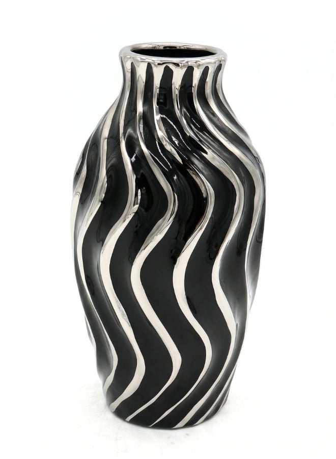 ايست من نون Ceramic Vase for Floral Decorative arrangement, Ht-25 cm | Black Silver Color | Sandune Haze Design | Size -13.5x13.5x25 cm | Perfect for decorativing your living room, Ideal for decorating coffee table, dinning table, console table or any office or living space - Image 4
